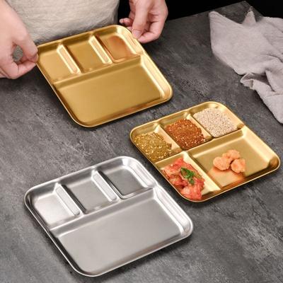 Assiette à sauce coréenne divisée 3/4/5 grilles en acier inoxydable, soucoupe à tremper pour viande rôtie, plateau d'assaisonnement rectangulaire, couverts de restaurant pour barbecue