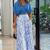 Spring New Women's Fashion Printed V-Neck Short Sleeve Wide Leg Pants Set