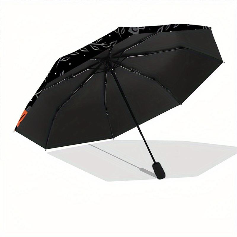 1pc Halloween Cats Automatic Open/close, Heavy-Duty Iron Frame & 8-Rib structure, Compact Folding Umbrella for Women/Men, All-Season Travel, Halloween