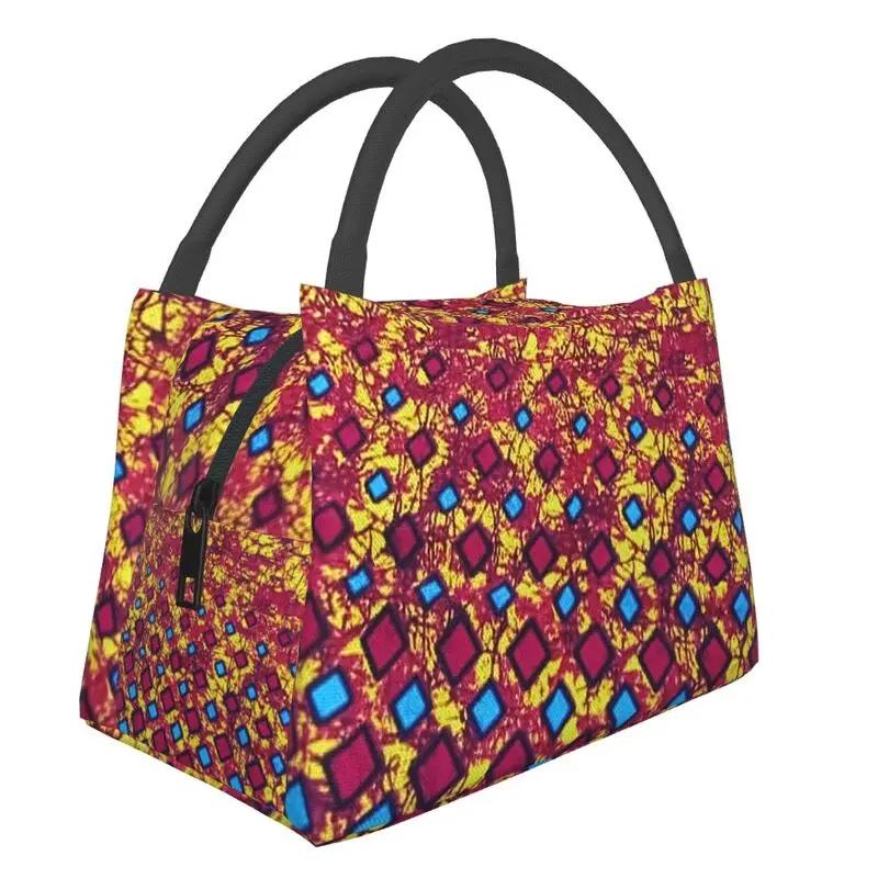 Colorful African Ankara Pattern Thermal Insulated Lunch Bags Women Geometric Lunch Container for Office Outdoor Meal Food Box