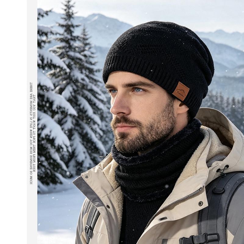 Winter Knit Beanie and Neck Gaiter Set Warm Fleece Lined Slouchy Hat Scarf for Men Women