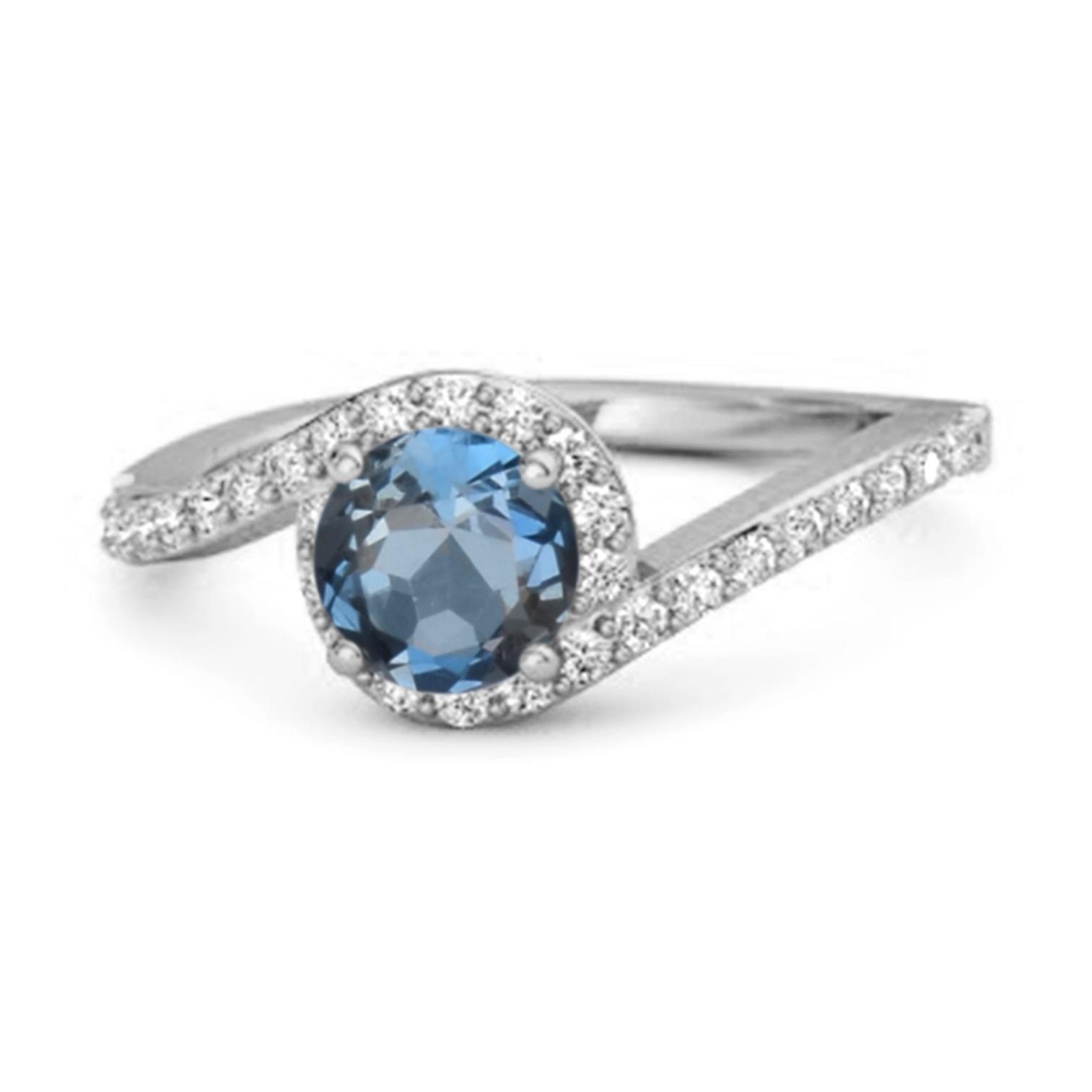 

London Blue Topaz Halo Twist Pave Band Ring - 925 Sterling Silver 6.5 білий