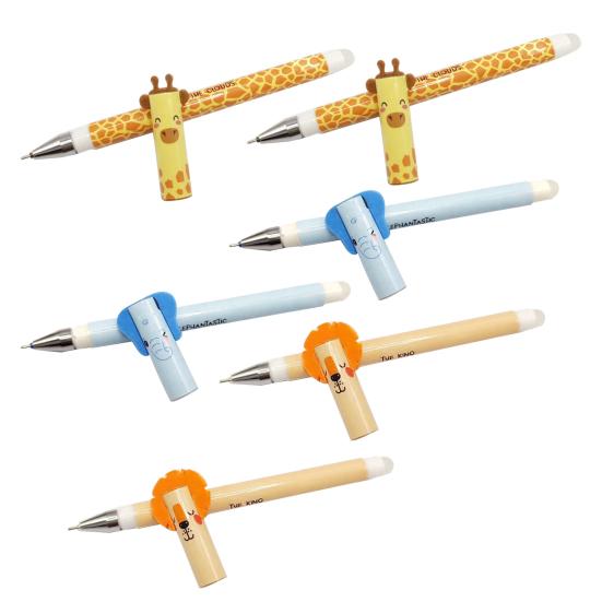 Elephant Lion Erasable Gel Pen Set Cute Animal Theme Smooth Writing Pen for Kids 0.7mm Tip Easy Erase Fun School