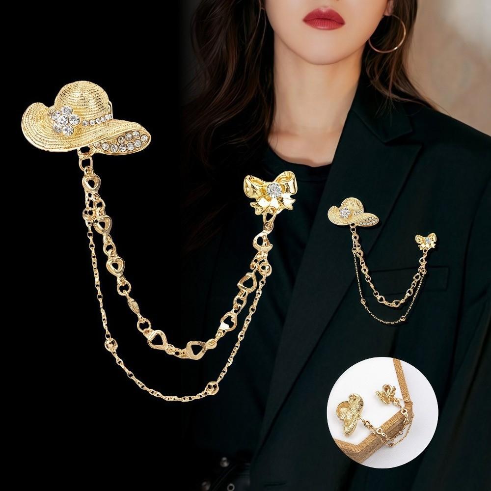 Personality Crystal Hat Bow Brooch Zinc Zinc Alloy Zircon Badge Pin Tassel Pendant Brooch Party Favors