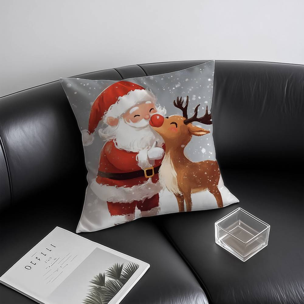 

Christmas and deer Cute Pillow Case Anti-dustmite Invisible zipper Sofa Bed 12x12Inch