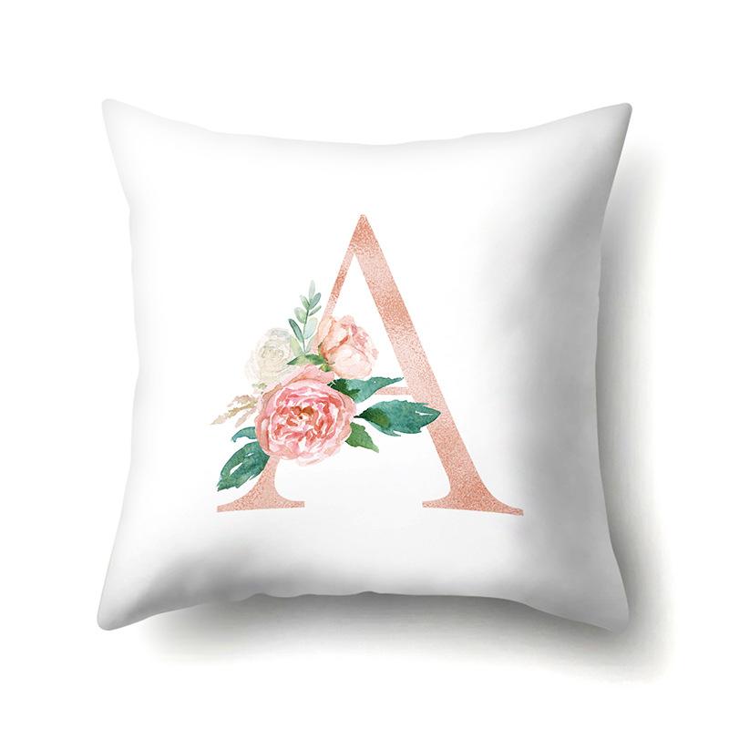 Polyester Pillowcase Home Pink Floral Decorative Print Pillowcase 26 English Letter Cushion Cover