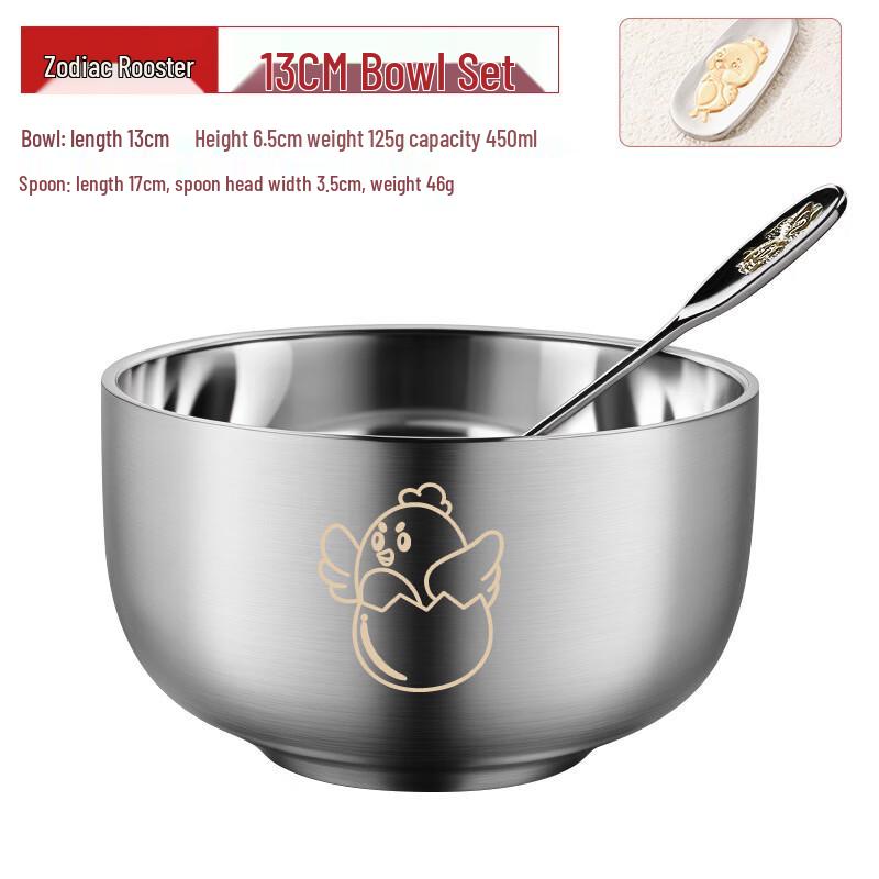 ZISIZ Kids 304 Stainless Steel Zodiac Bowl with Spoon