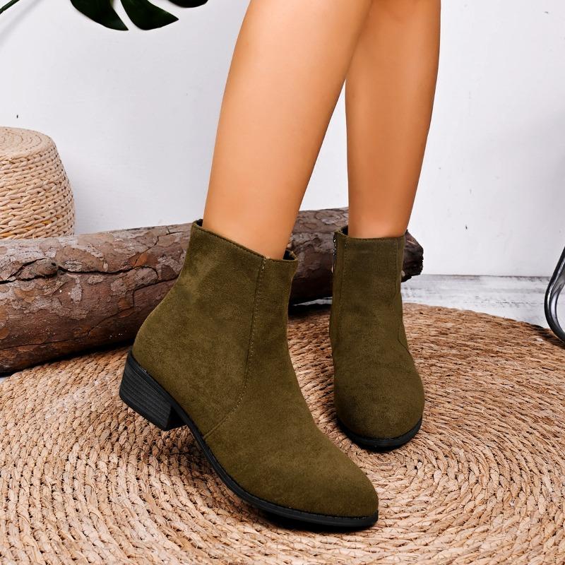 Foreign Trade New Pointed Short Tube Side Zipper Martin Boots Women's Cross-border Large Size Fashion Medium Heel Thin Bare Boots