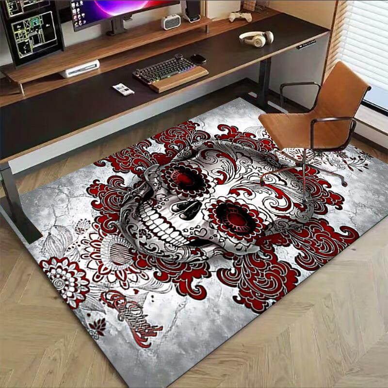 1PC Sugar Skull Non-Slip Floor Carpet Compatible for Office&Living Room&Bedroom&Dining room - Flat - Weave Machine-S0329