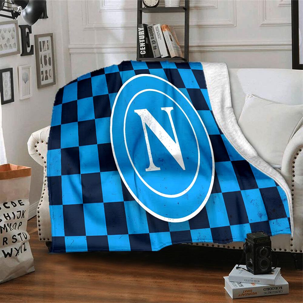 Coperta in Flanella Blu Elettrico con Logo Napoli, Poliestere Morbido, Design Moderno, Per Tutte le Stagioni per Campeggio, Viaggi, Regali per le Feste o Compleanni