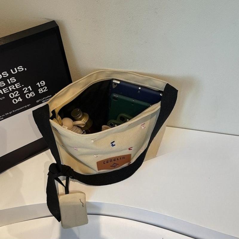 Large Capacity Canvas Hobo Bags Women's Casual Versatile Shoulder Crossbody Bag College Student Class Commuting Tote Bag