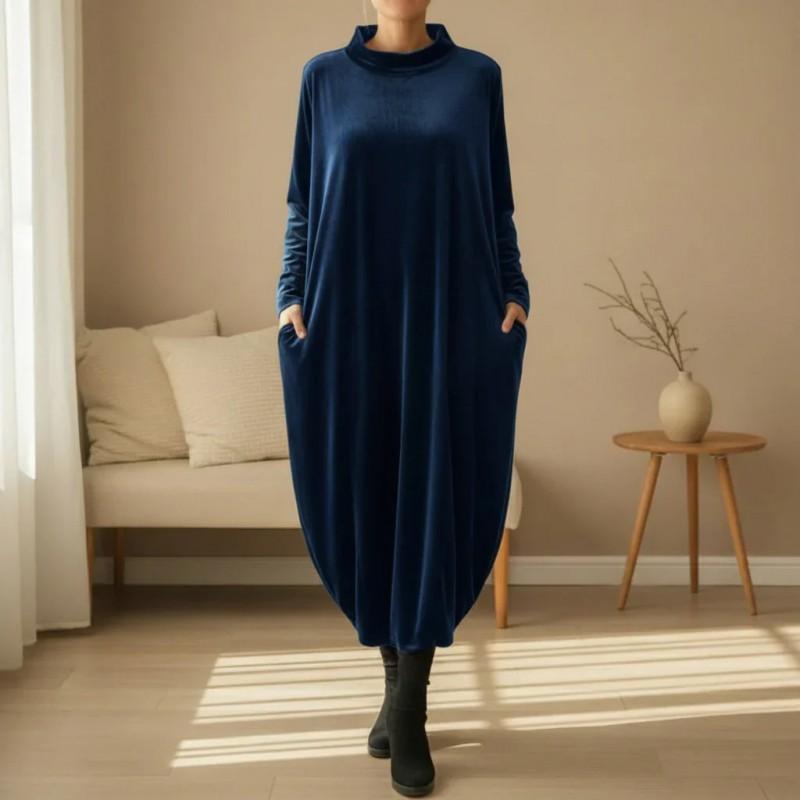 Womens Oversized Loose Fit Long Sleeve Round Neck Midi Dress Winter 2026 Korean Style