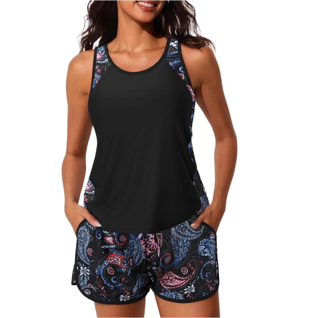 Women's Sports Swimsuit Two-piece Set, Vest , Shorts, Printed