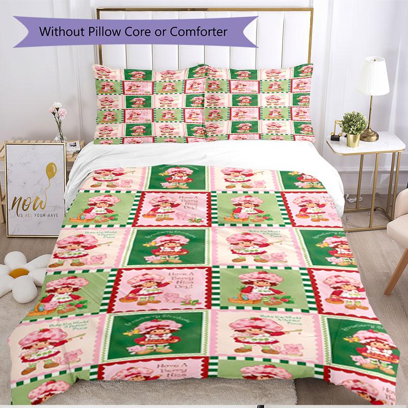 3pcs Duvet Cover Set (1*Duvet Cover + 2*Pillowcase, Without Core), Strawberry Shortcake Print Soft All‑Season Bedding Set, Home Bedroom Decor Gift