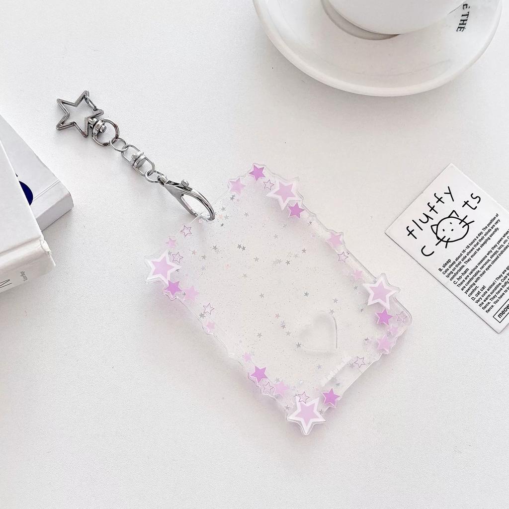 MINKYS Transparent Clear Acrylic Star 3 Inch Kpop Photocard Holder Photo Card Holder Bag Pendant School Stationery