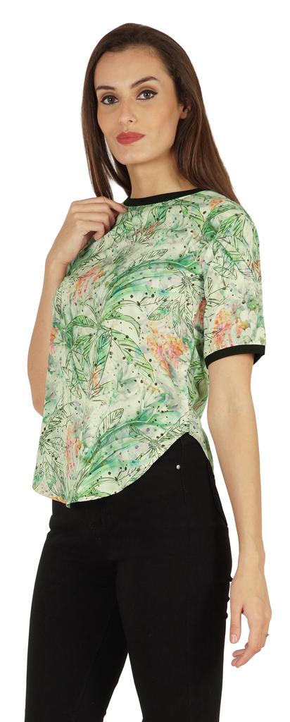 Inkmeso Rundhals Lässige T-Shirts Für Damen Bedruckt Normale Passform High-Low Saum