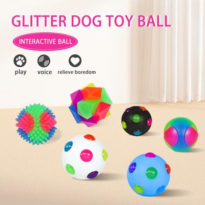 Small Dog Flash Pet Ball TPR Three Color Glowing Elastic Ball Training Interactive Throwing Dog Ball
