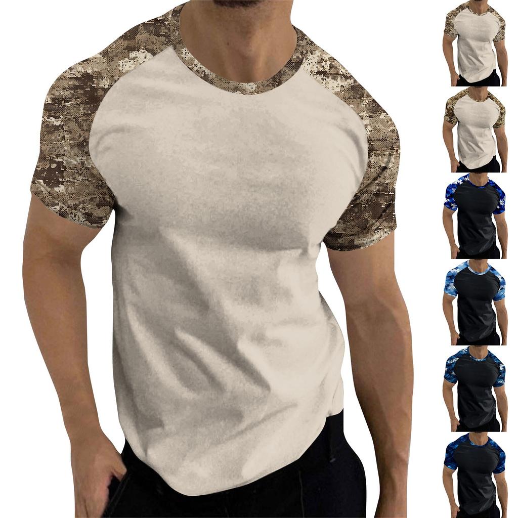 Camouflage Style Printed Raglan Sleeves Men's Short Sleeved Top
