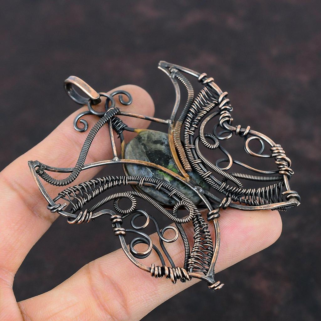 Larvikite Pendant Copper Wire Wrapped Pendant Larvikite Butterfly Jewelry Handmade Elegant Pendant Gemstone Copper Jewelry Pendant For Women