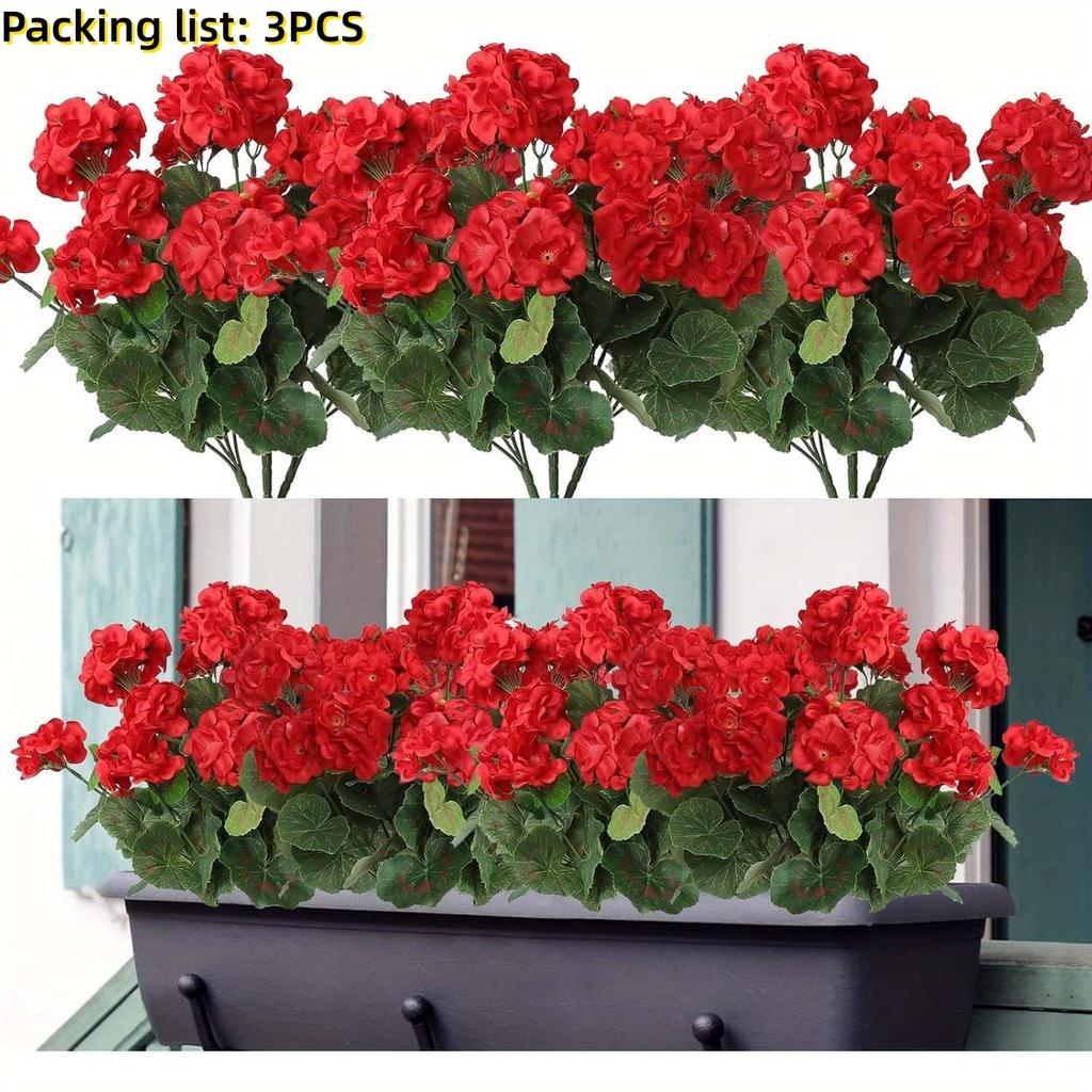 3/4ks Umělé Pelargonie Různých Barev - Venkovní Umělé Květiny pro Svatební, Zahrádkovou, Terasovou, Verandovou Dekoraci