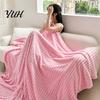 Portable Office Nap Blanket Striped Fleece for Bed, Ribbed Throw Couch, Warm Faux Rabbit Fur Soft Breathable Cozy Bed Blankets, Lightweight