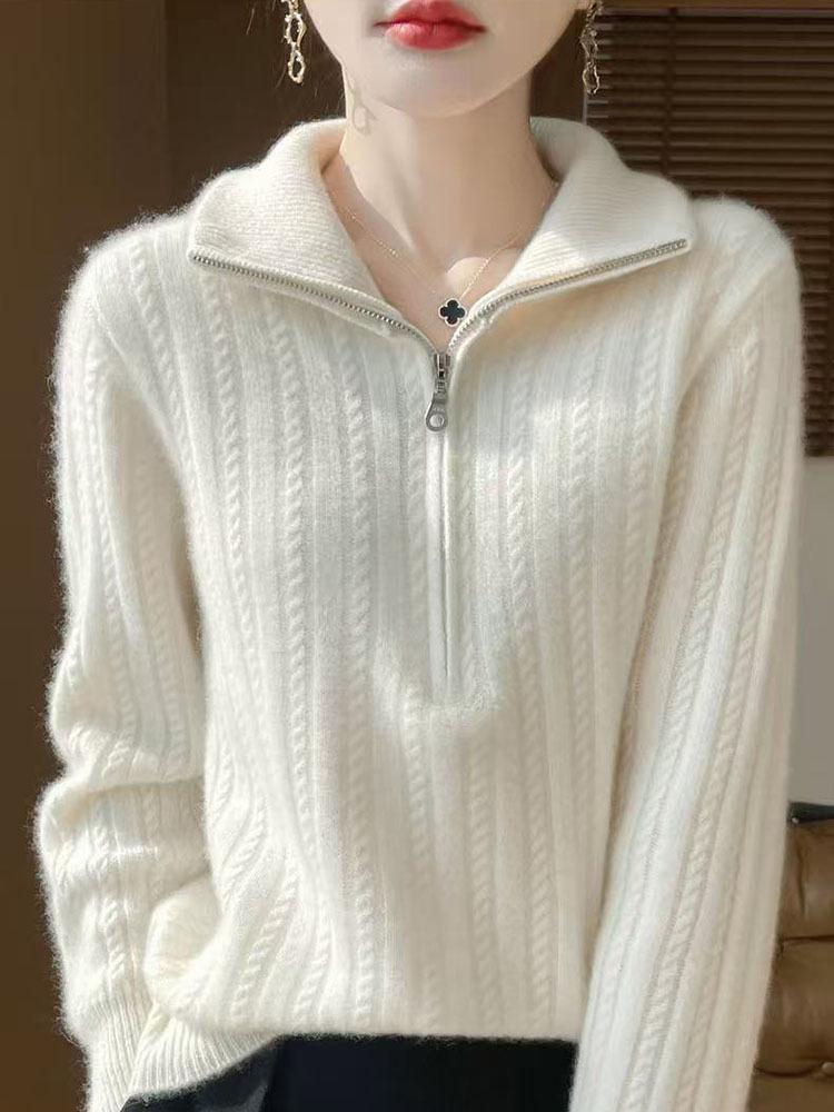 2026 Spring/Autumn Plus-Size Wool Blend Zipper Knitwear Top for Women - Thick, Loose Style, with Cross-Border Fashion Appeal.