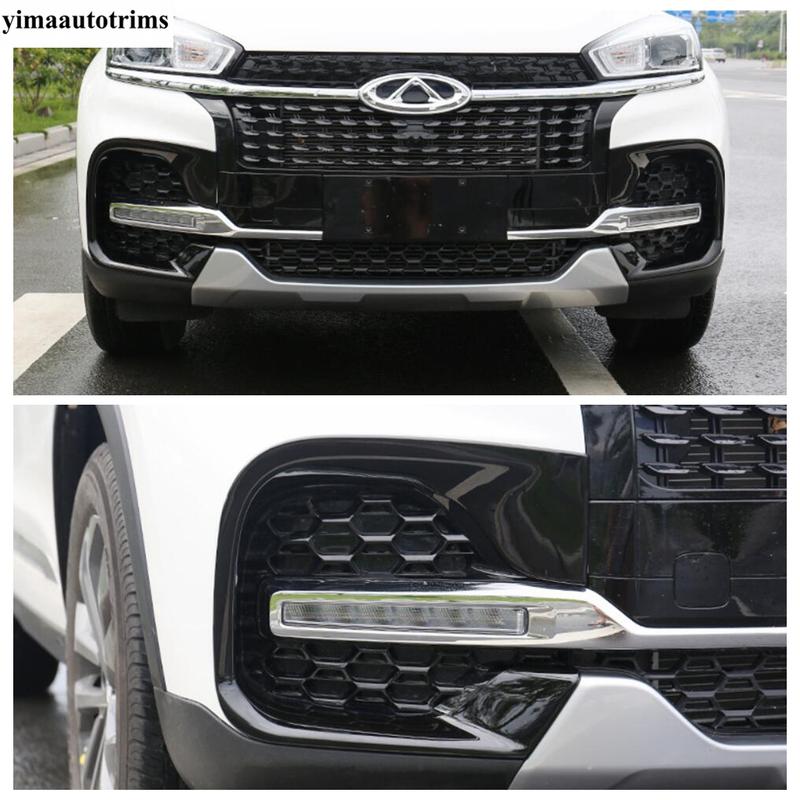 Car Front Fog Light Lamp Frame Decoration Cover Kit Trim ABS Chrome Accessories Exterior Fit For Chery Tiggo 8 2018