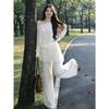 Summer New Off-shoulder Long-sleeved Thin Top Women's Slim Fake Two-piece Wide-leg Pants Fashion Suit