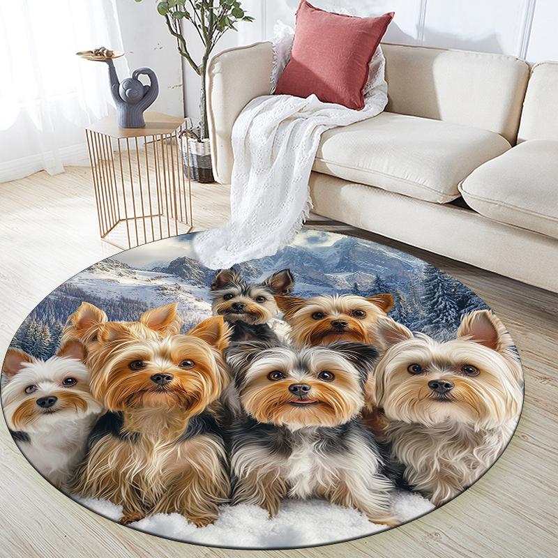 Cute Yorkshire Terrier Pattern Round rug,Carpet Rug for Living Room Bedroom Sofa Playroom Decor,Non-slip Floor Mat,Holiday Gifts and Birthday Gifts
