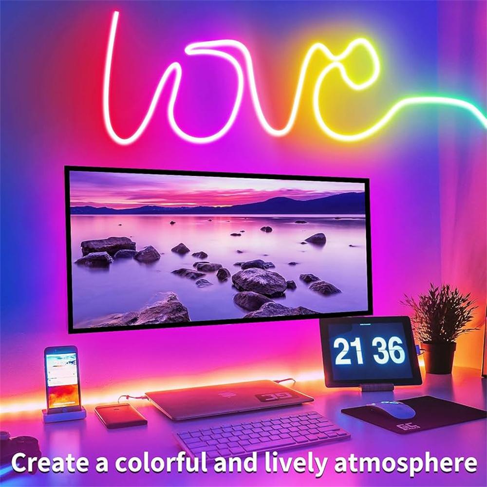 USB Powered RGBIC Neon LED Strip Lights, APP Control & Music Sync Ambient Lighting, DIY Decor for Bedroom, Kitchen, TV and Party