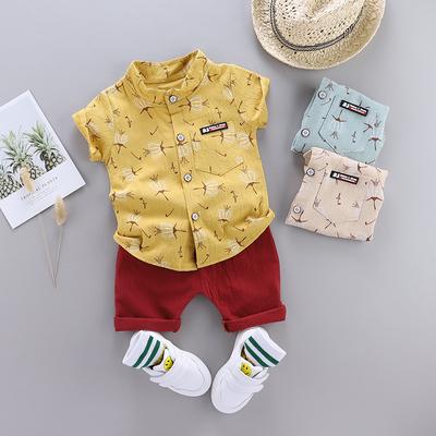 Summer Baby Boys 0-4 Years Short Sleeve Cartoon Lantern Printed Shirt Short Pant 2pcs Clothing Set Children Cotton Suit