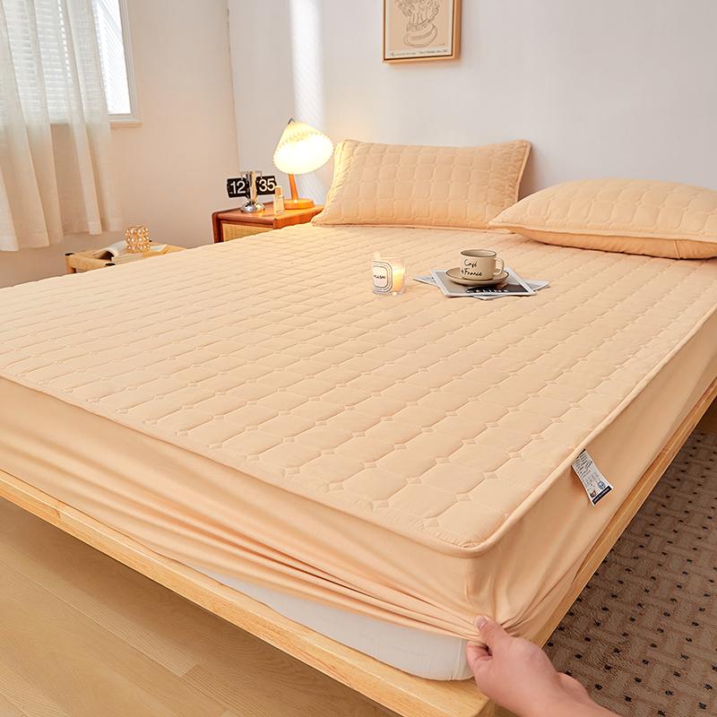 Lenzuolo con Angoli Regolabile in Cotone Laminato Ispessito 160x200, Coprimaterasso Trapuntato, Antipolvere, Tinta Unita