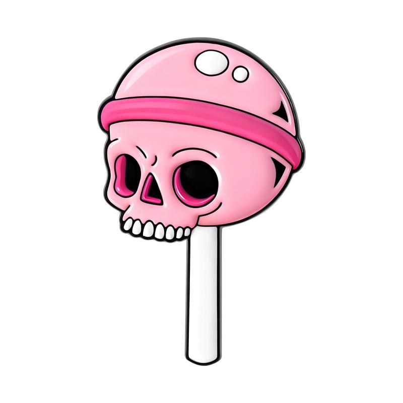 

Pink Skeletons Enamel Pins Custom Skull Face Juice Milk Lollipop Brooches Lapel Badges Punk Jewelry Gift for Friends