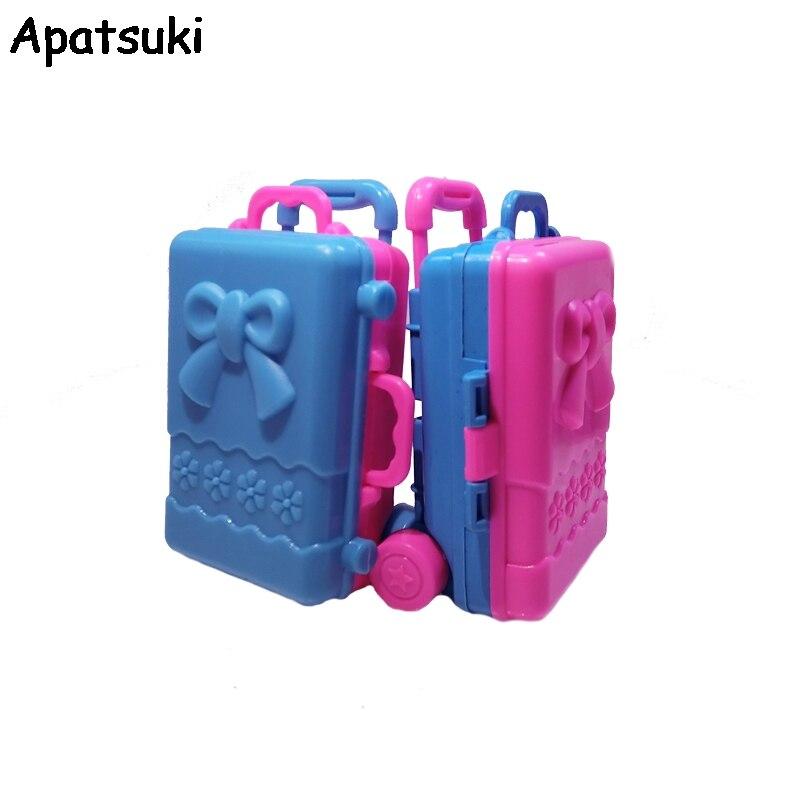 Doll Accesssories Miniature Bowknot Storage Case For Barbie Dollhouse Kids Toy Plastic 3D Cute Travel Suitcase Doll Furniture