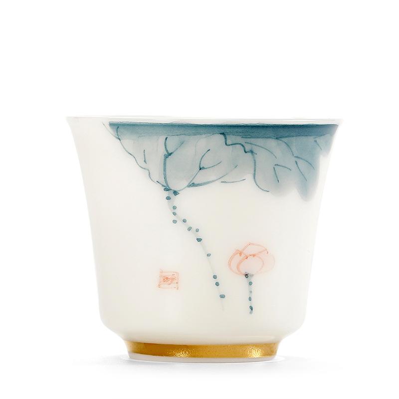 Hand-painted lotus ceramic tea cup teacup suet jade tea cup master cup single cup kung fu tea set drinking tea small teacup