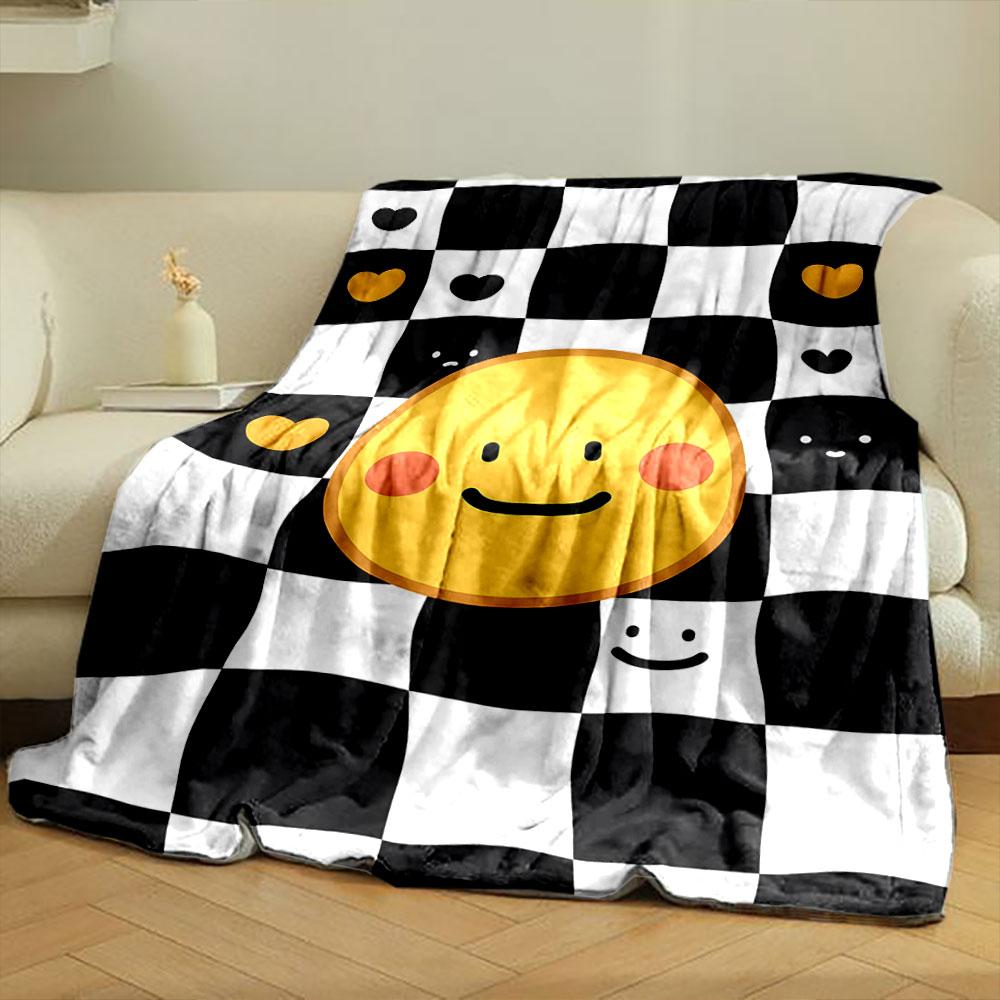 Smiley Face Checkered Blanket Bedroom Blanket for Livingroom Couch Lunch Break Soft Throw for Friend's Festival Gift