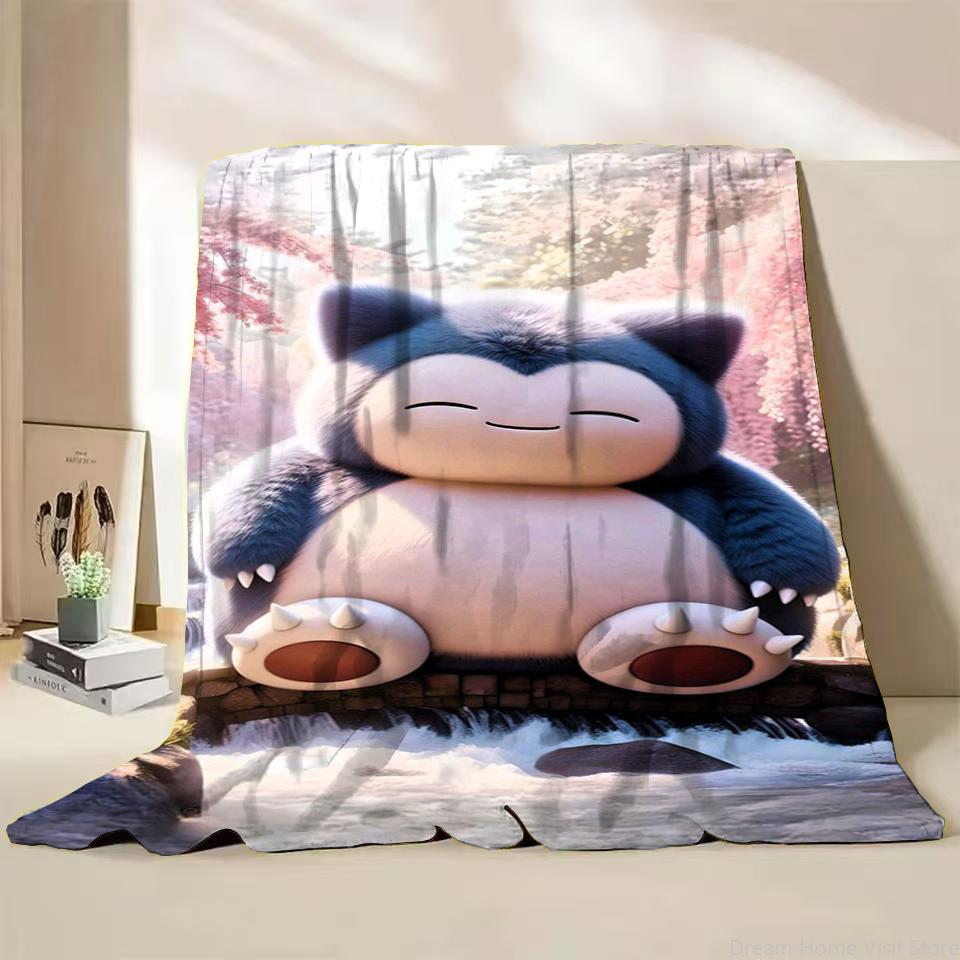 Pokemon Snorlax Flanelová Nadýchaná Fleece Deka pro Domov Ložnici Postel Pohovku Kancelář Dětská Přikrývka Dospělá Měkká Deka Dětský Roztomilý Dárek