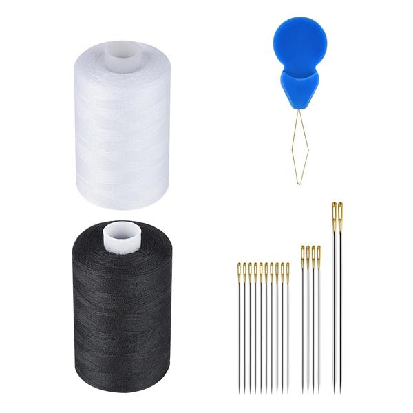 2Pcs Sewing Thread Kit 500 Yards Each Spool 402 Polyester Thread with Sewing Needle & Threader for Hand Stitching Embroidery