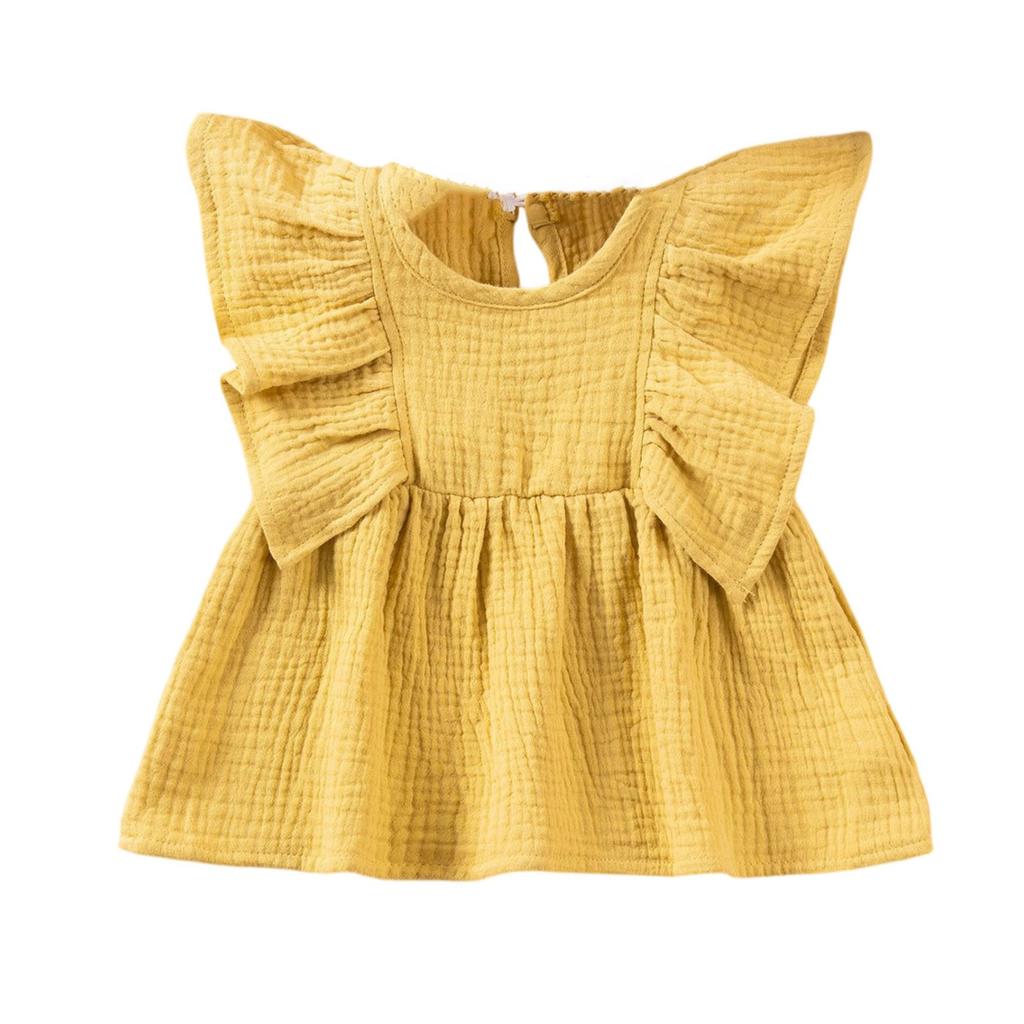 Summer Children's T-shirt Cute Pullover Solid Color Girls Sweet Small Flying Sleeve Casual Shirt