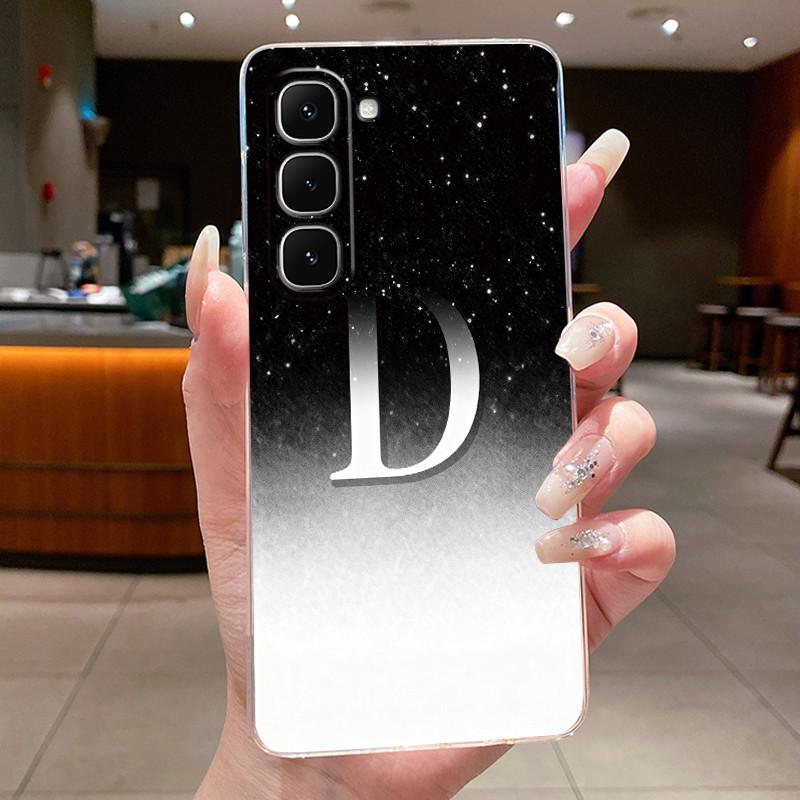 Phone Case For Infinix Hot 70 Jelly Clear TPU Anti-scratch Soft Casing Fashion A to Z Lucky Letter Flower Pattern Couple Shell