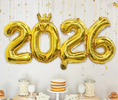 3 Zestawy 16-calowy Balon z Folii Aluminiowej z Koroną i Liczbami 2026 na Boże Narodzenie Nowy Rok Dekoracje Imprezowe Dekoracje Świąteczne