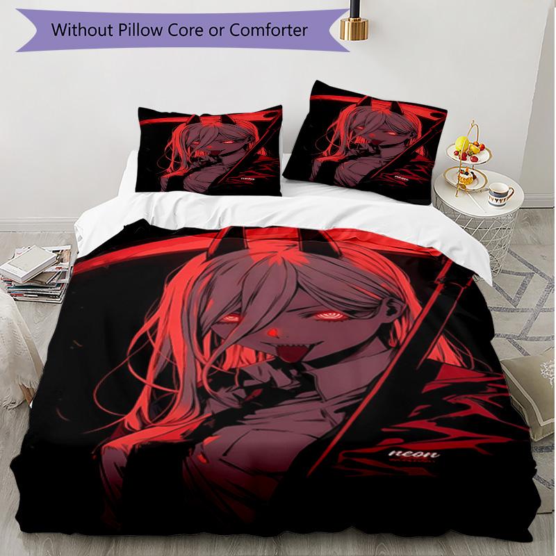 3pcs Duvet Cover Set (1*Duvet Cover + 2*Pillowcase, Without Core), Makima Chainsaw Man Print Soft All‑Season Bedding Set, Home Bedroom Decor Gift