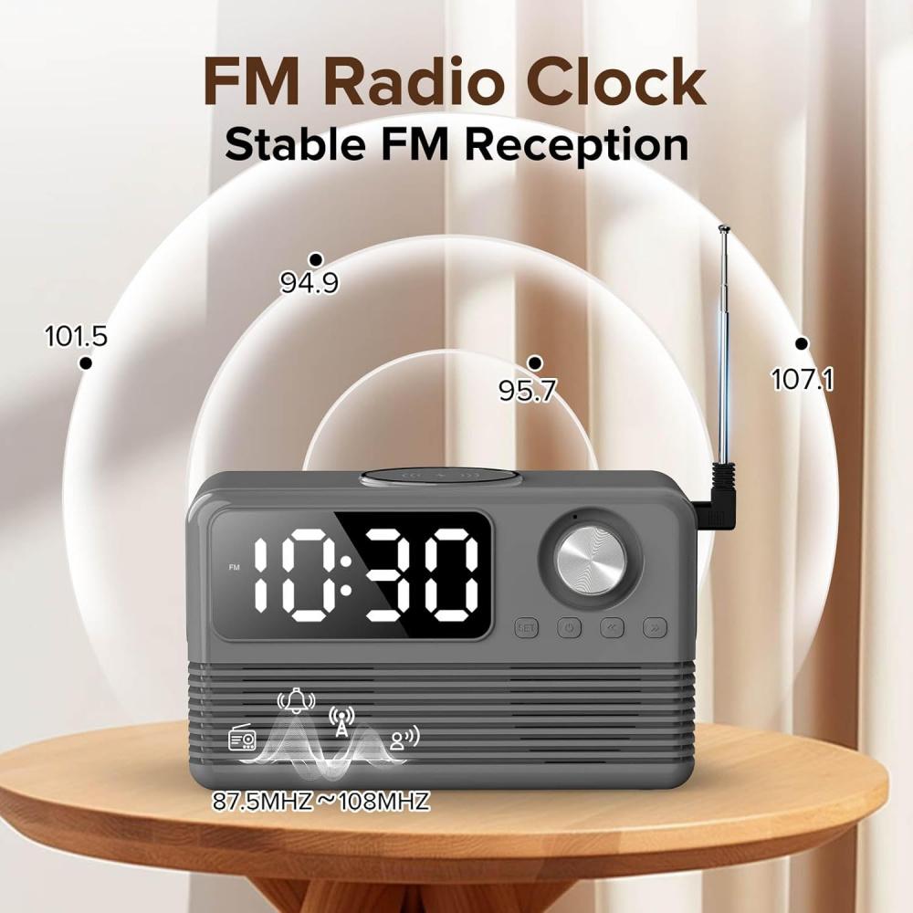 15W Fast Wireless Charger with Bluetooth Speaker and Alarm Clock Radio,4 In1 Wireless Charging Station for iPhone,Android Phones with FM Radio