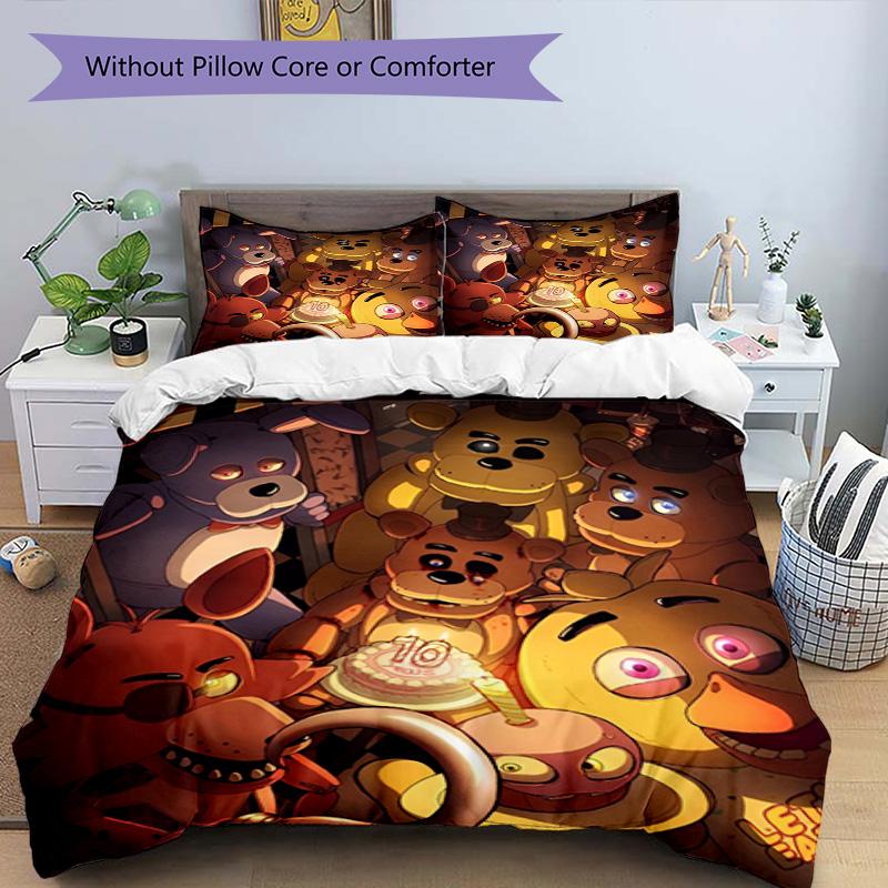 3pcs Duvet Cover Set (1*Duvet Cover + 2*Pillowcase, Without Core), Five Nights At Freddy's Print Bedding Set, Bedroom Decor, All‑Season, Birthday Gift