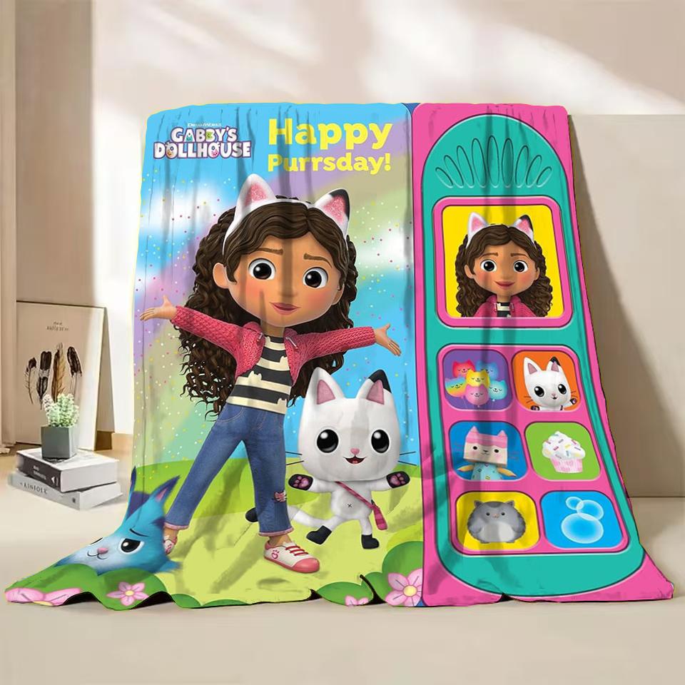 Gabbys Dollhouse Flannel Fluffy Fleece Blanket for Home Bedroom Bed Sofa Office Children Cover Adult Soft Blanket Kids Cute Gift