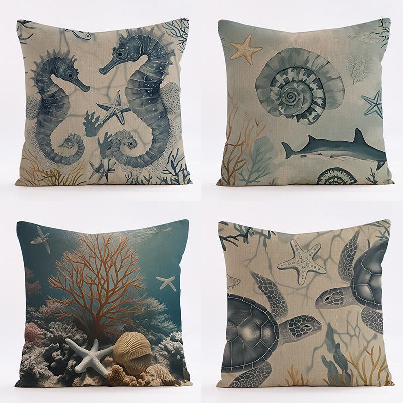 Marine Creature Patterns Throw Pillow Cover with Short Plush Print for Living Room Sofa Decoration Cushion Cover Pillow Covers