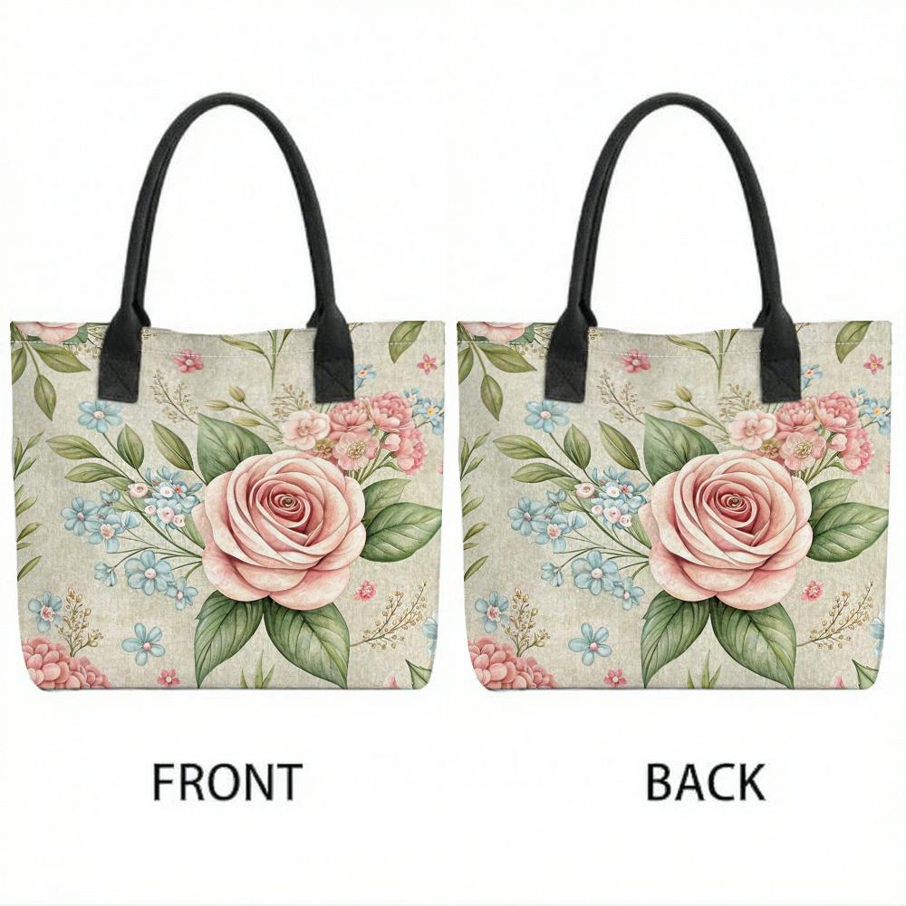 Vintage Rose Floral Casual Canvas Tote Bag for Daily Use