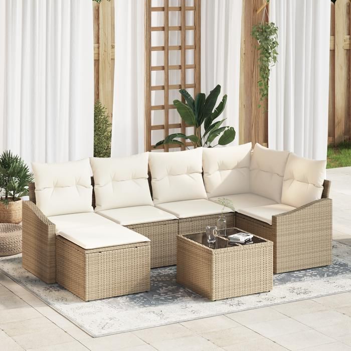 VidaXL Ensemble de Canapés de Jardin en 7 Pièces avec Coussins Marron en Rattan Poly 3346801
