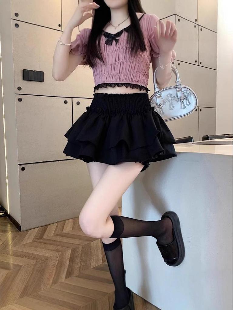 Herbstlicher High-Waist Petite Ballett Puffrock mit schlankmachender Chubby Hose - Süßer Stil Übergröße Damen Neuankömmling.