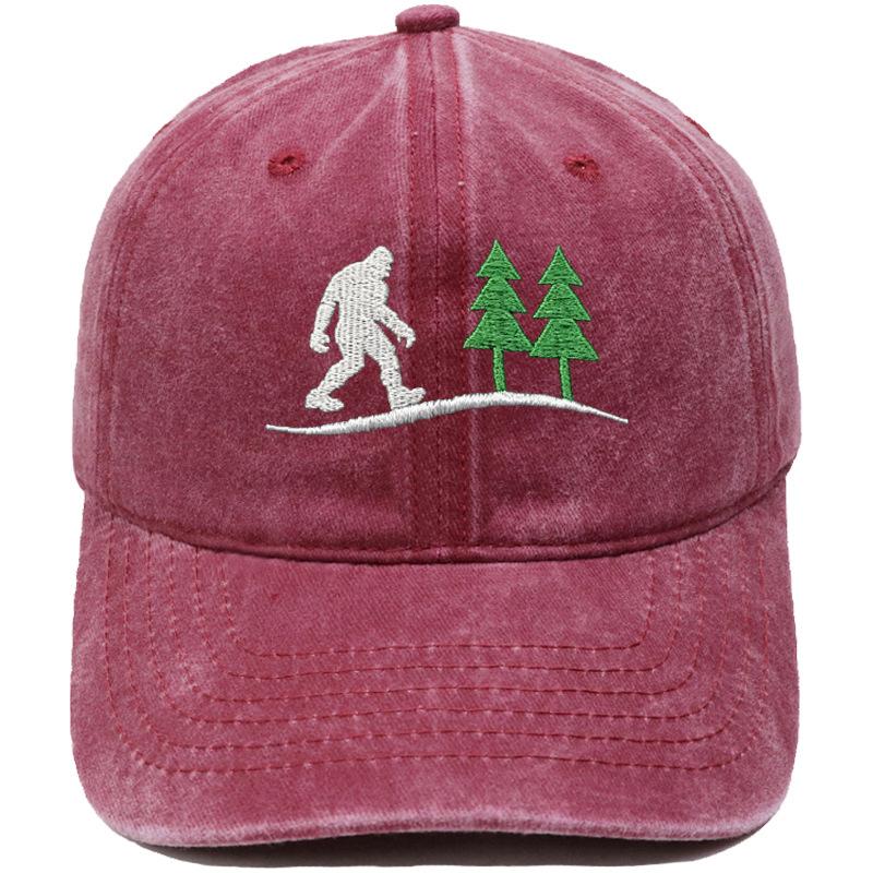 Bigfoot Mountain Forest Pine Embroidery Washed Baseball Cap Outdoor Camping Hiking Female Vintage Old Daddy Hat